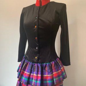 1980's Velvet Taffeta Ruffle Cocktail Party Dress